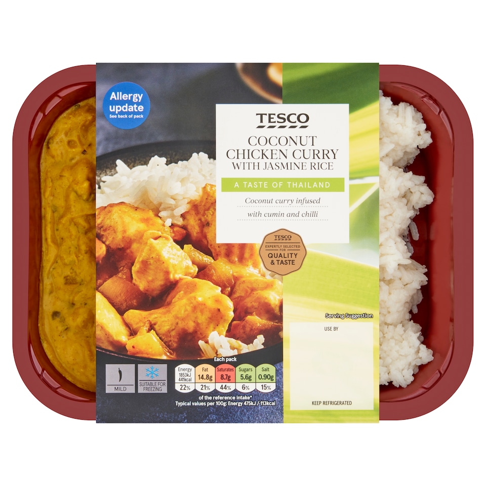 TESCO COCONUT CHICKEN CURRY WITH JASMINE RICE 400G