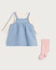 image 1 of F&F Baby 3-Piece Cotton Rich Embroidered Pinafore, Bodysuit and Tight Set in Blue