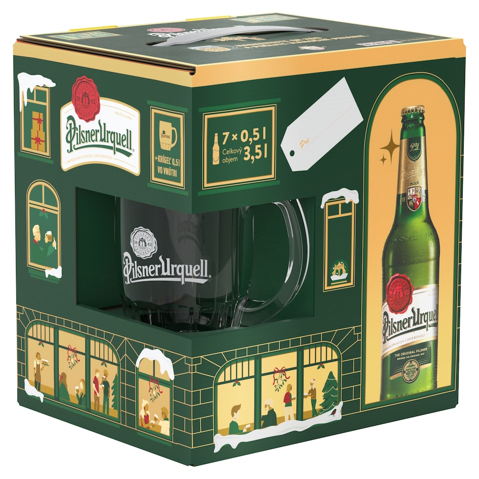 Pilsner Urquell Light Lager Beer 7 x 0.5 L (3.5 L) + Mug 0.5 L