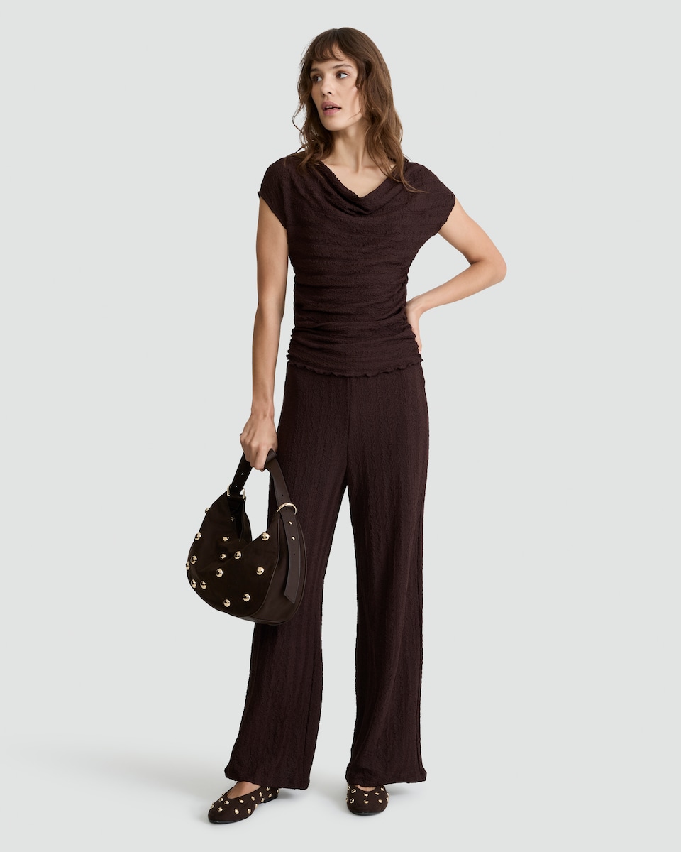 image 1 of F&F Cowl Neck Cap Sleeved Co-ord Top in Chocolate