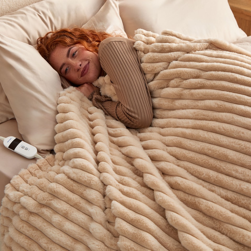 image 1 of Silentnight Luxury Faux Fur Heated Throw - Natural