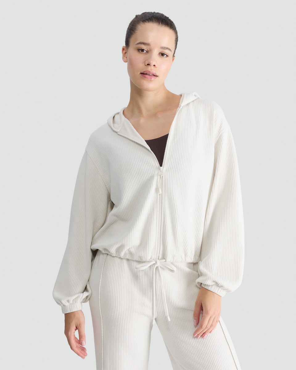image 1 of F&F Active Ribbed Hooded Zip Up Jacket in Cream
