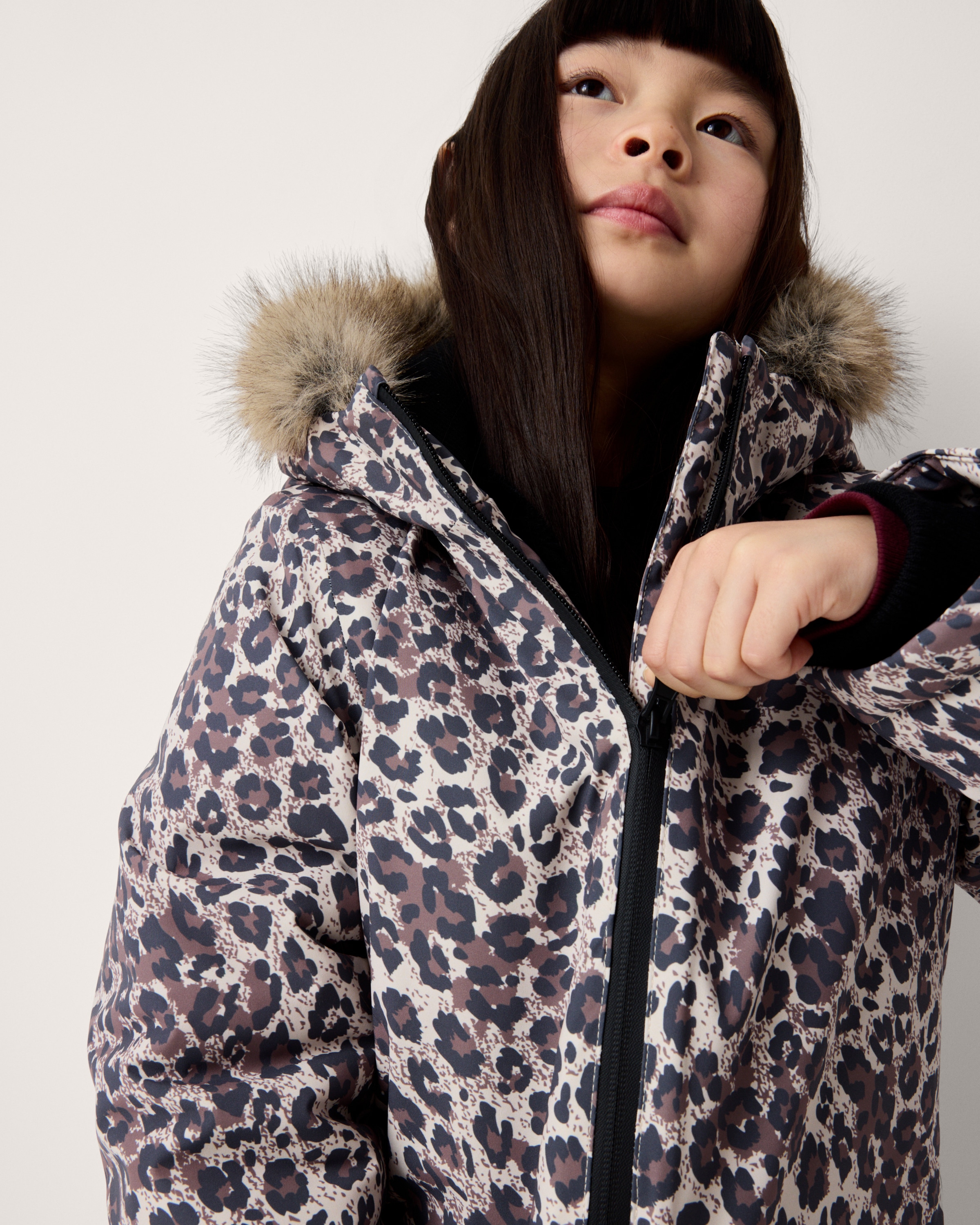 F&F Girls Animal Print Waterproof Coat in Multi Brown