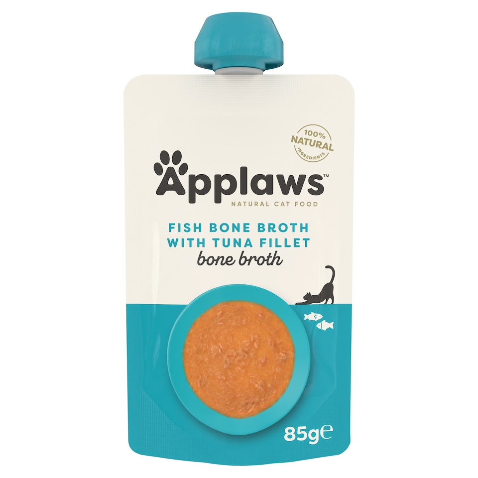 image 1 of Applaws Natural Wet Cat Food Fish Bone Broth with Tuna Fillet Spout Pouch 85g