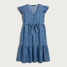 F&F Pure Lyocell Button Front Belted Midi Dress in Blue