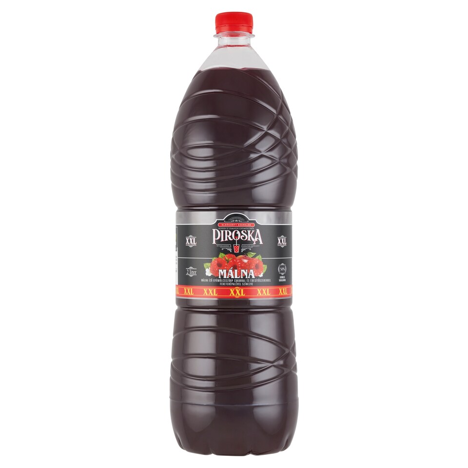 Piroska XXL málna ízű gyümölcsszörp feketerépalével színezve cukorral és édesítőszerekkel 2 l