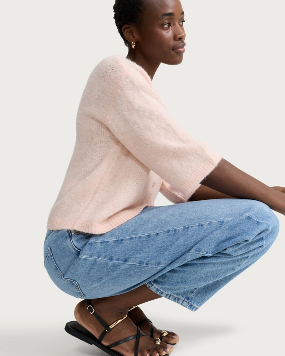 image 1 of F&F Knitted Button Up Cardigan in Peach