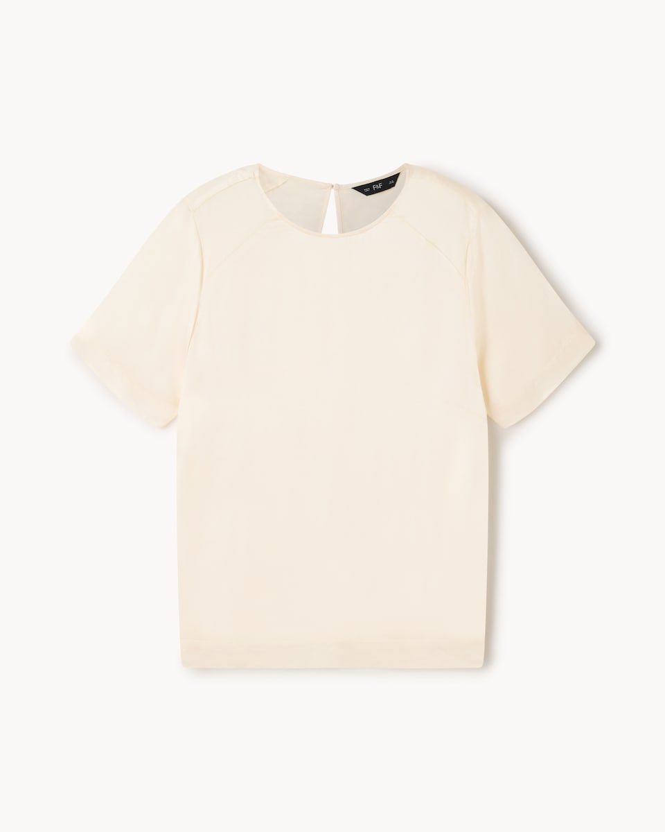 image 1 of F&F Satin Short Sleeved Top in Cream