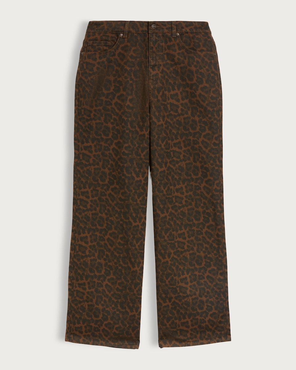 image 1 of The F&F Edit Leopard Print Wide Leg Jeans in Brown