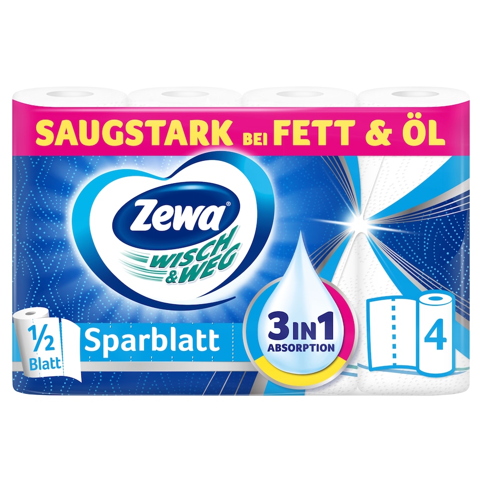 Zewa Wisch & Weg Sparblatt háztartási papírtörlő 2 rétegű 4 tekercs  1. kép