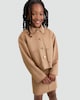 image 1 of F&F Girls Faux Suede Button Up Jacket in Brown