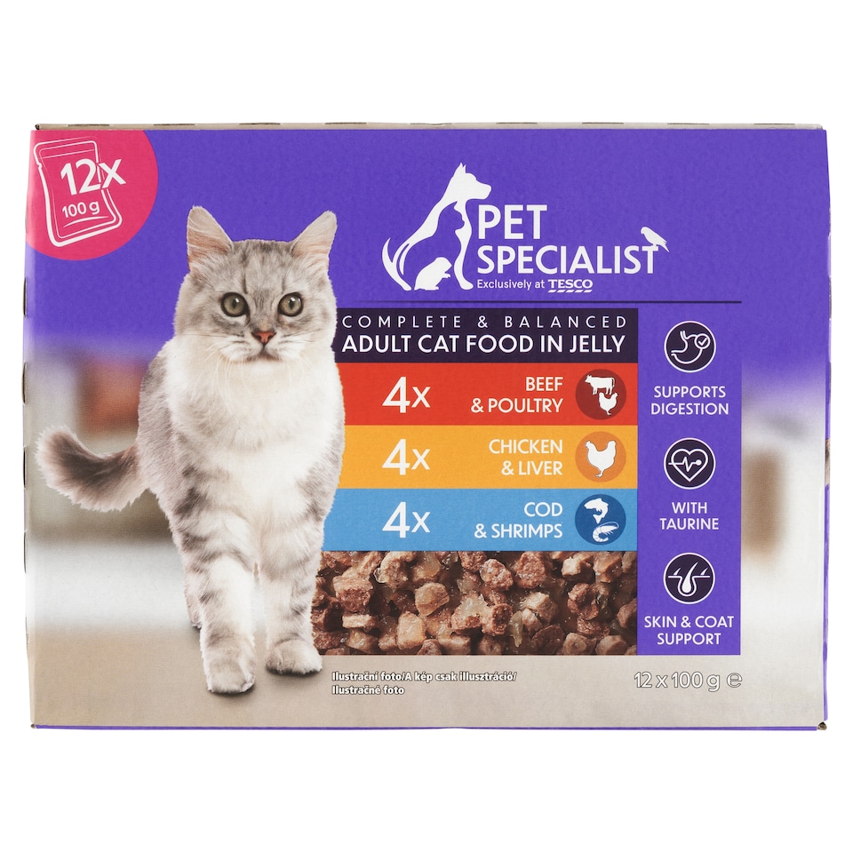 Pet Specialist teljes értékű állateledel felnőtt macskák számára falatok aszpikban 12 x 100 g 