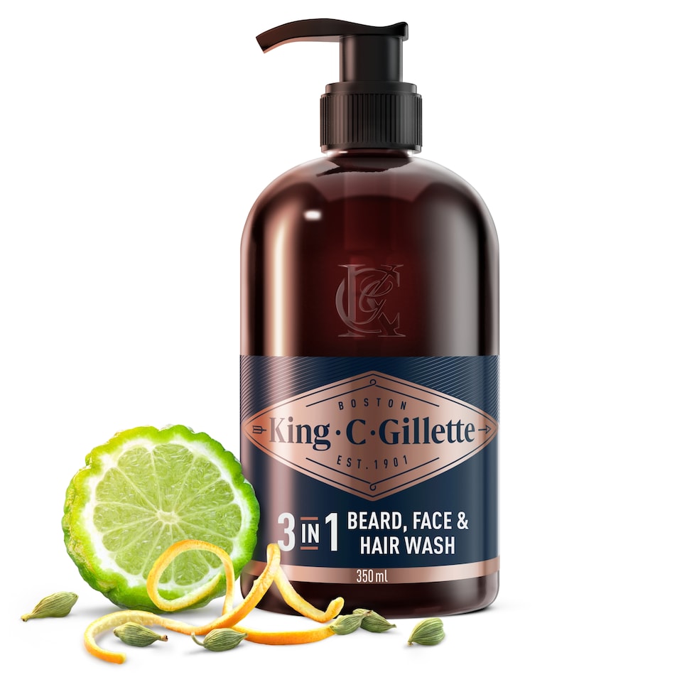 image 1 of King C. Gillette 3in1 Beard, Face & Hair Wash, With King C. Gillette Signature Scent,350ml