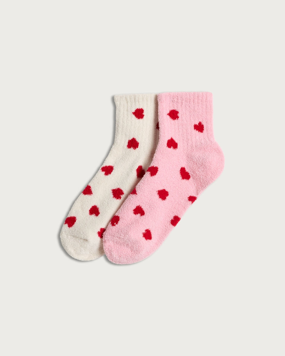 F&F 2-Pack Heart Pattern Cosy Socks in Pink
