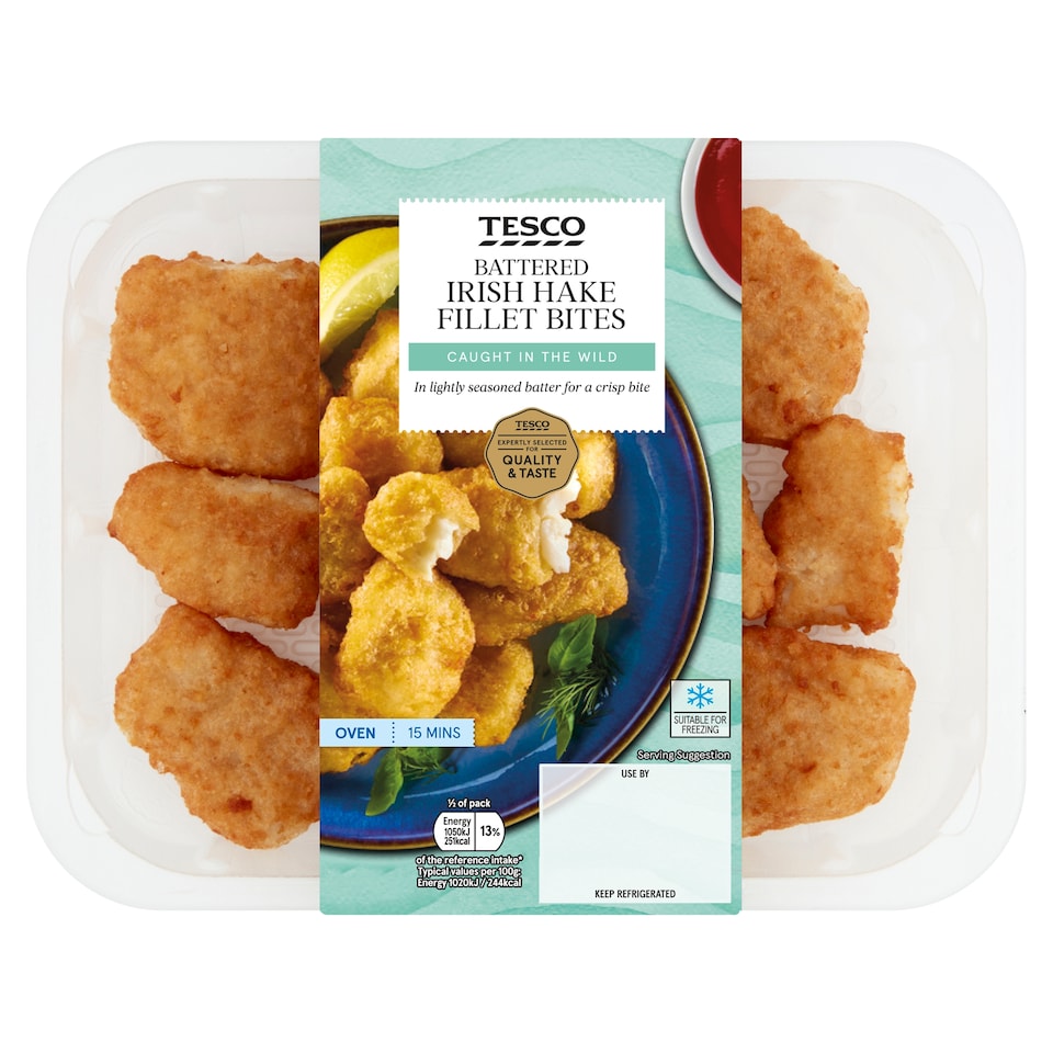 Tesco Battered Irish Hake Fillet Bites 240G