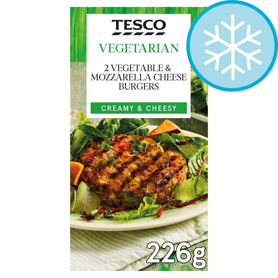 Tesco Vegetarian 2 Vegetable and Mozzarella Burgers 226g