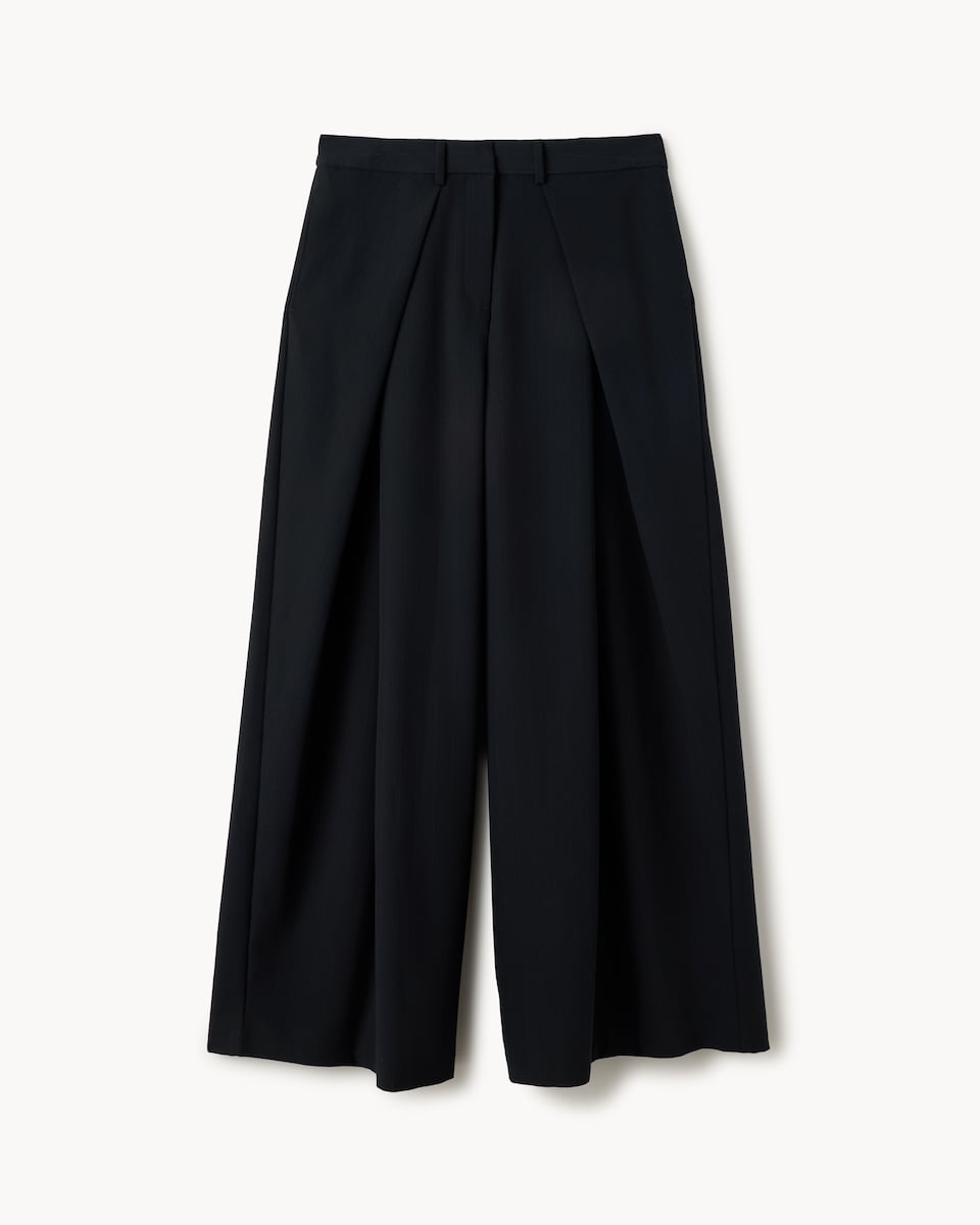 image 1 of F&F Wrap Front Pinstripe Wide Leg Trousers in Navy