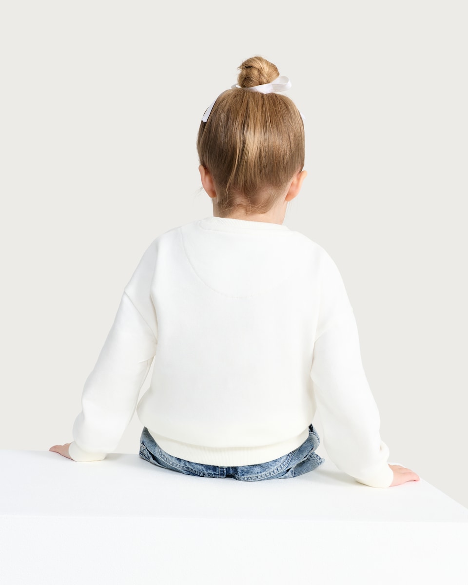 image 1 of F&F Girls Cotton Rich Sequin Heart Sweatshirt in Cream