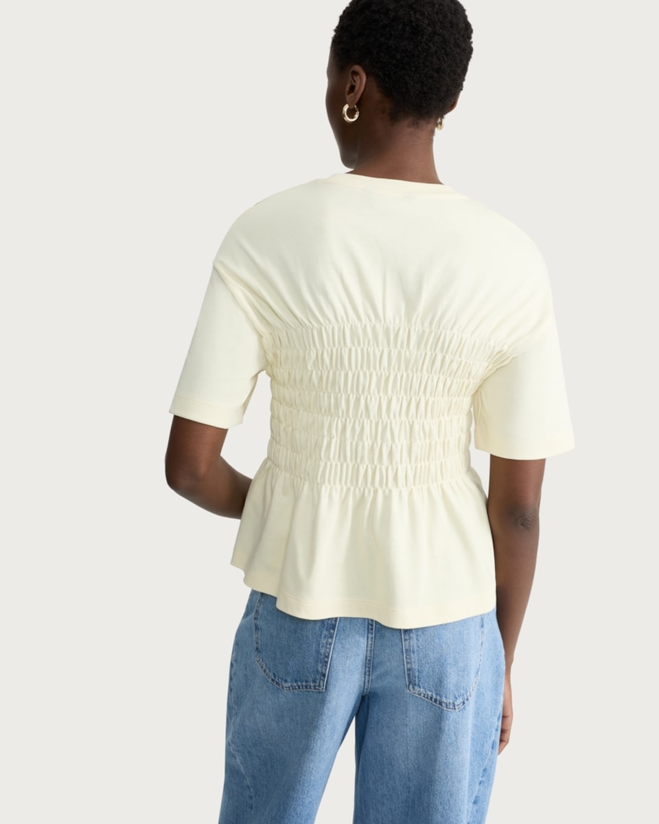 image 1 of The F&F Edit Pure Cotton Shirred Waist Short Sleeved Top in Yellow