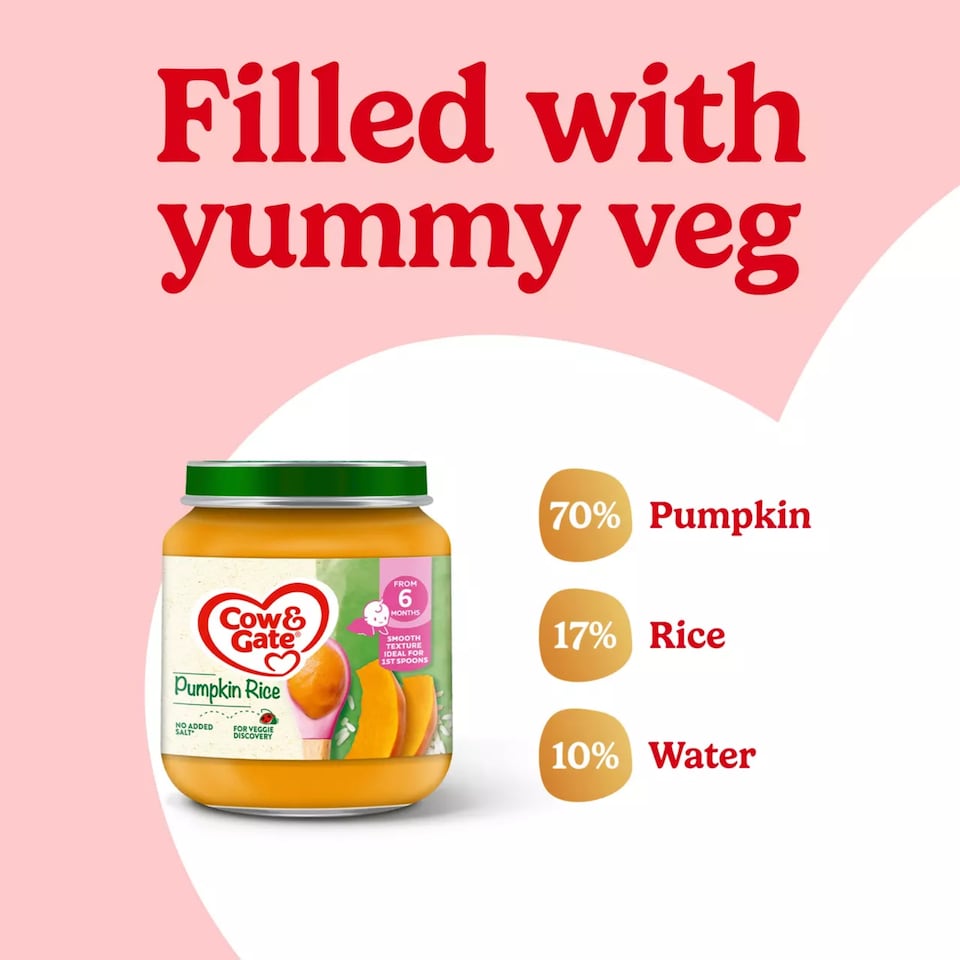 image 1 of Cow & Gate Pumpkin Rice Baby Food Snack Jar 6+ Months 125g