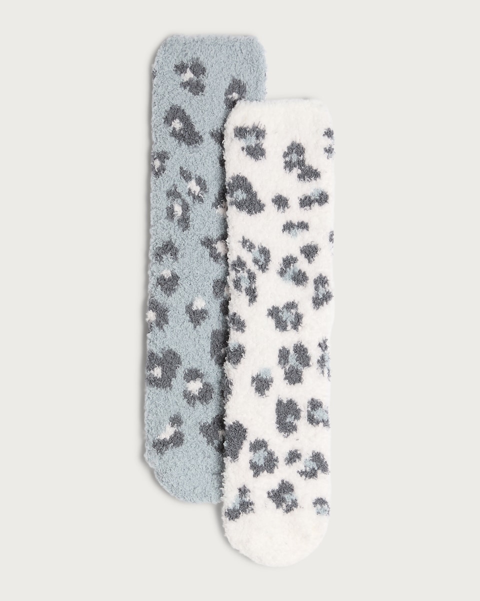 F&F 2-Pack Leopard Print Cosy Socks in Grey