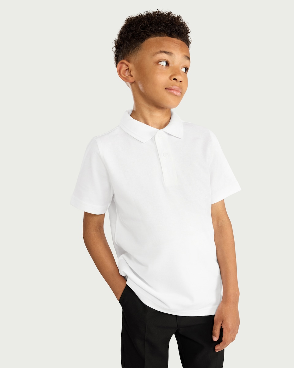 image 1 of F&F School Boys 3-Pack Pure Cotton Regular Fit Polo Shirts in White