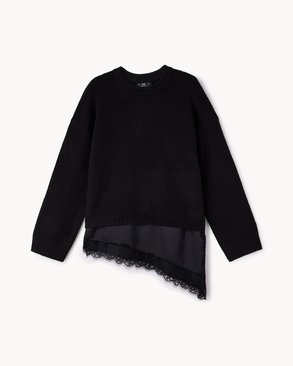 image 1 of F&F 2-In-1 Lace Detail Jumper in Black