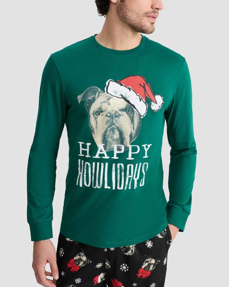 image 1 of F&F Pure Cotton Happy Howlidays Top and Cuffed Joggers Pyjamas in Multi