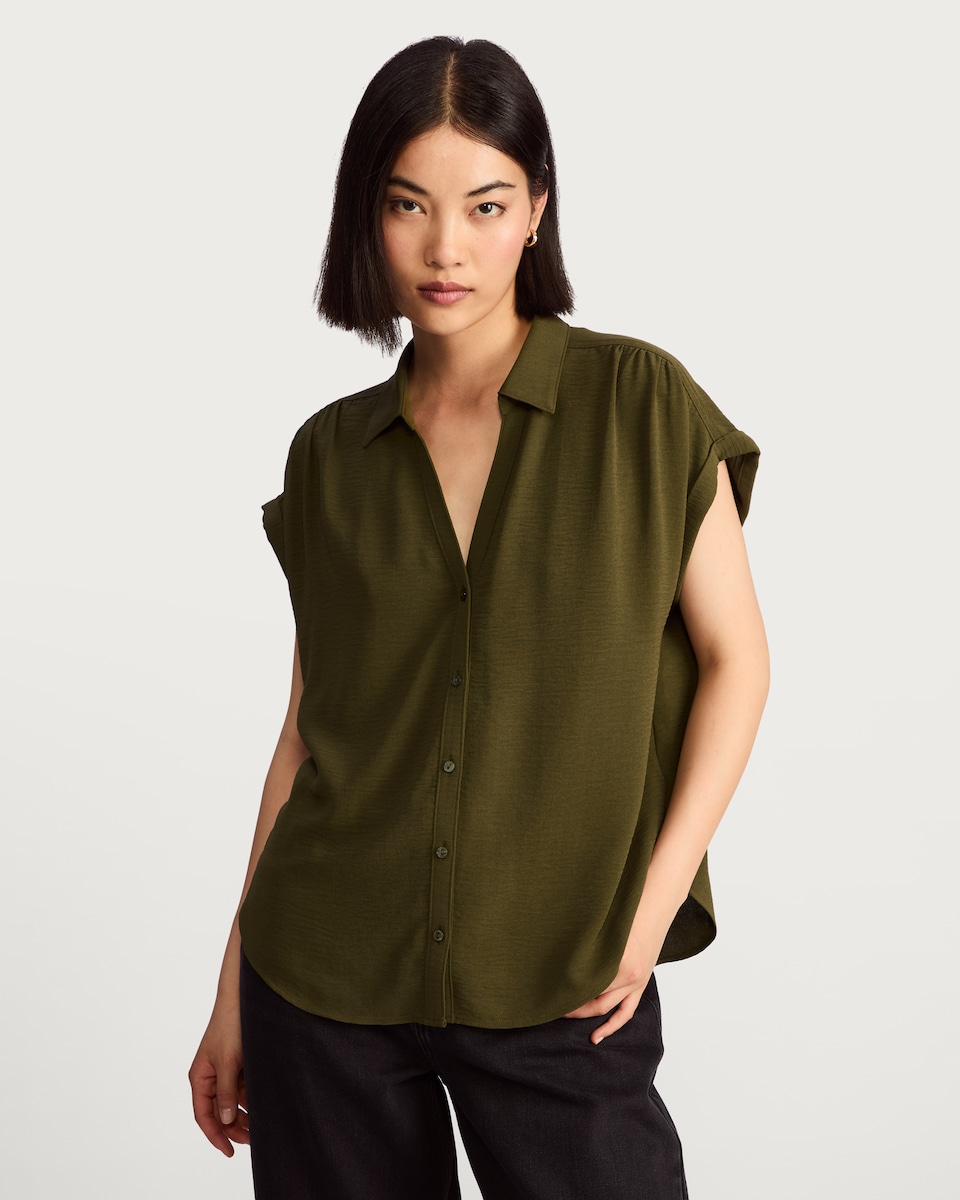 image 1 of F&F Button Front Collared Blouse in Green