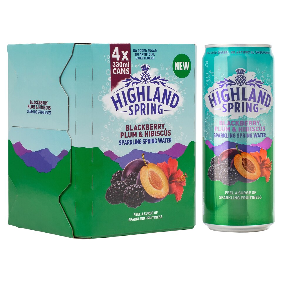 image 1 of Highland Spring Blackberry Plum Spring Water 4X330ml