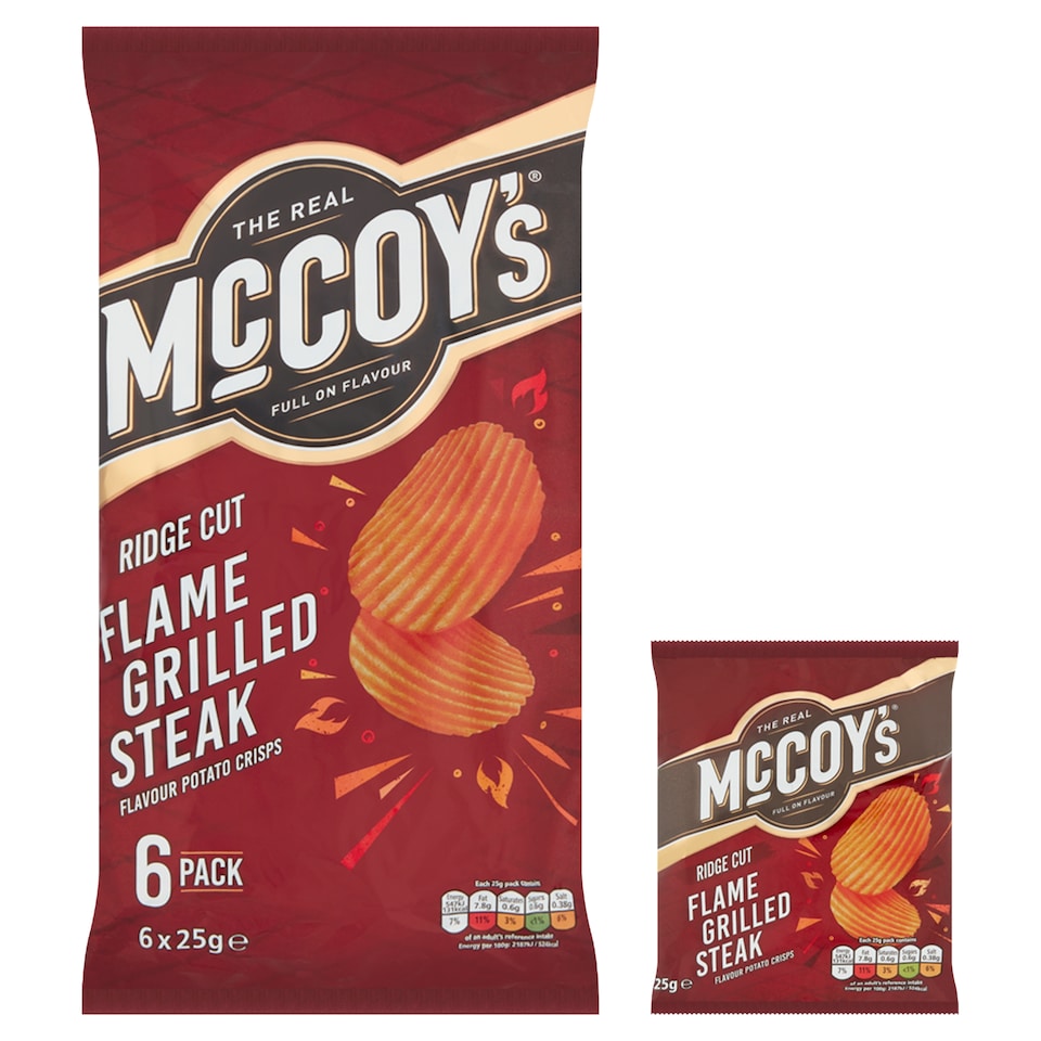 image 1 of Mccoy's Flame Grilled Steak Crisps 6X25g
