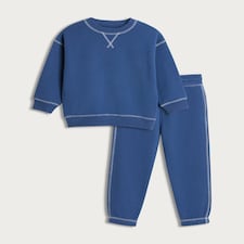 F&F Boys 2-Piece Cotton Rich Contrast Stitch Sweatshirt and Joggers Set in Blue