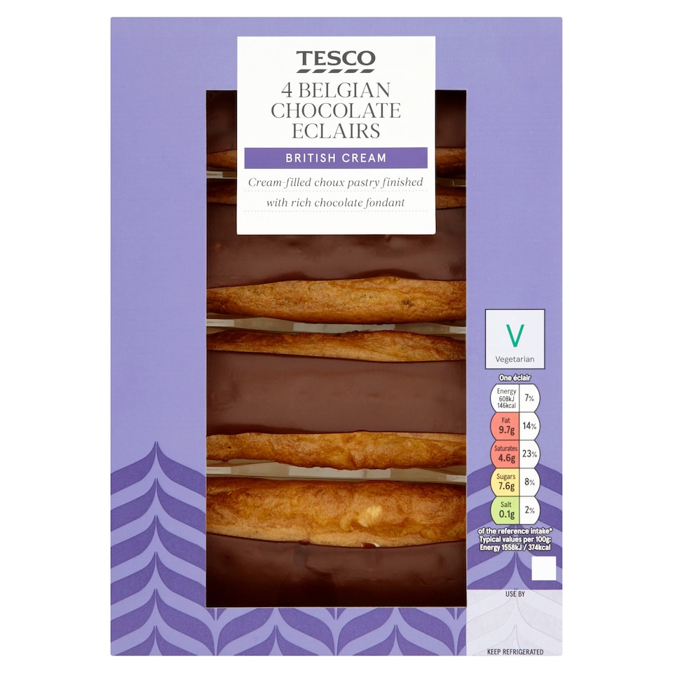 Tesco Belgian Chocolate Eclairs 4 Pack