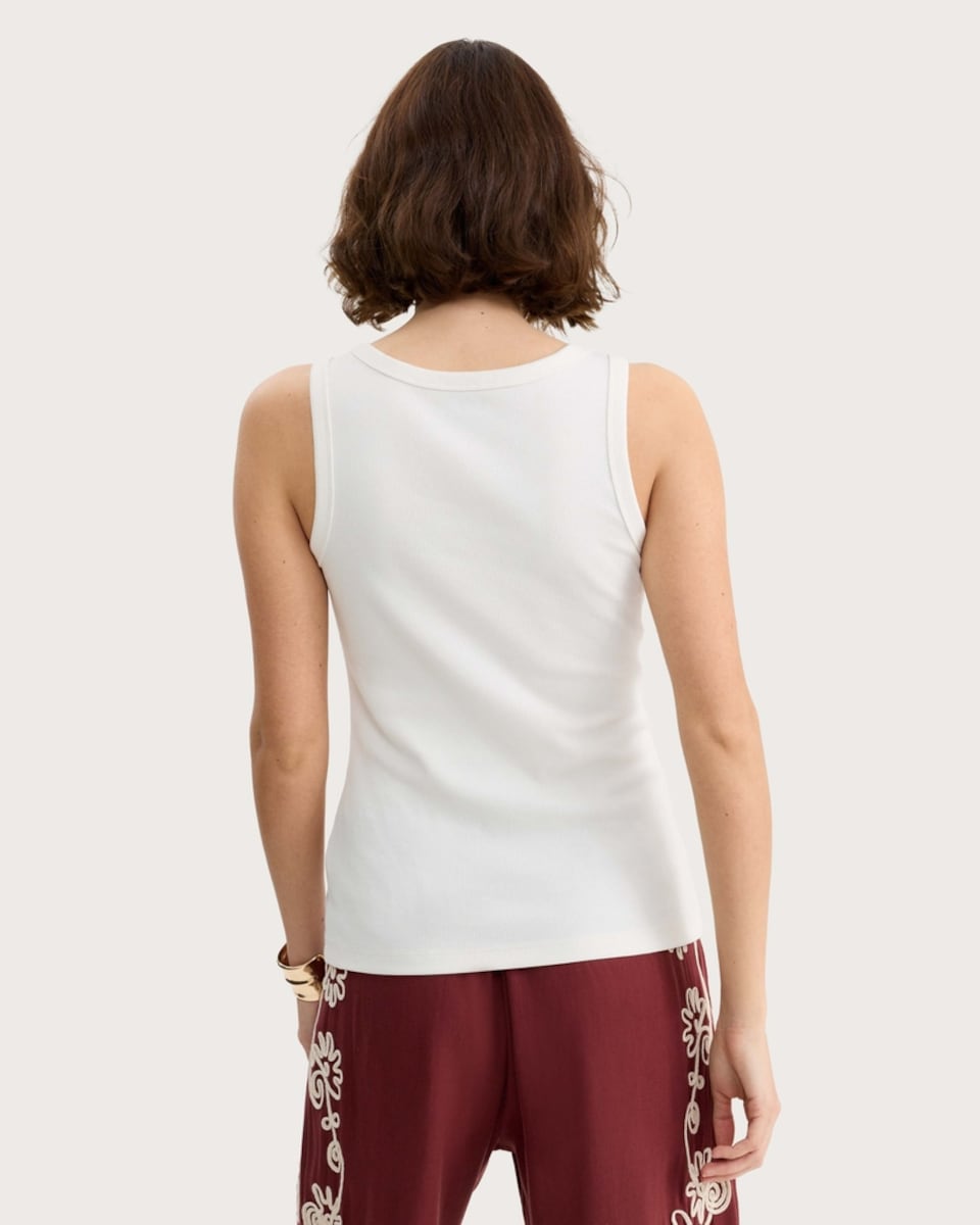image 1 of F&F Cotton Rich Ribbed Scoop Neck Vest in Cream