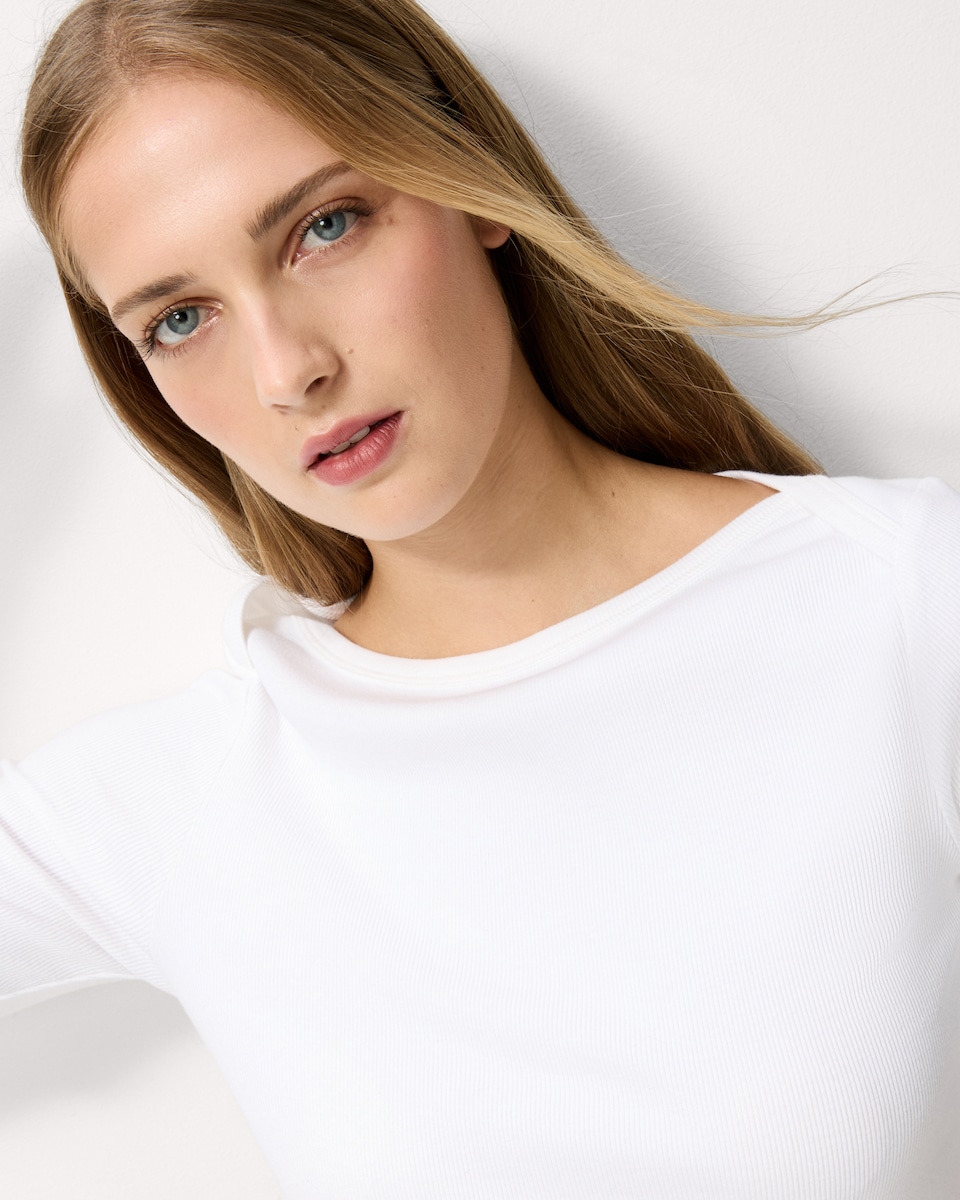 image 1 of F&F Cotton Rich Slash Neck T-Shirt in White