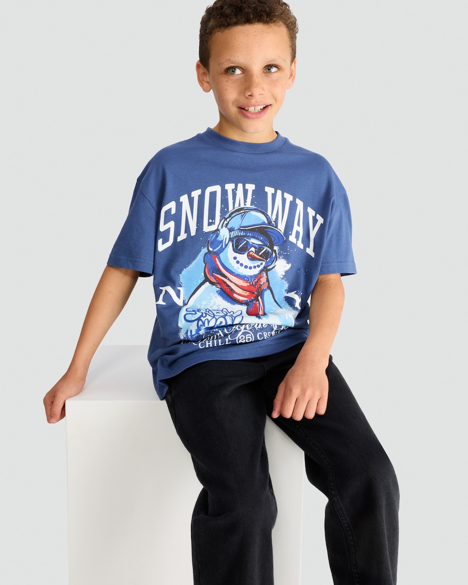 image 1 of F&F Boys Pure Cotton Festive Print T-Shirt in Blue
