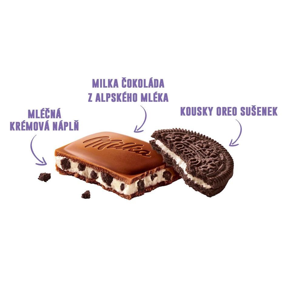 image 1 of Milka Oreo Cocoa Biscuits Pieces in Milk Chocolate 100g