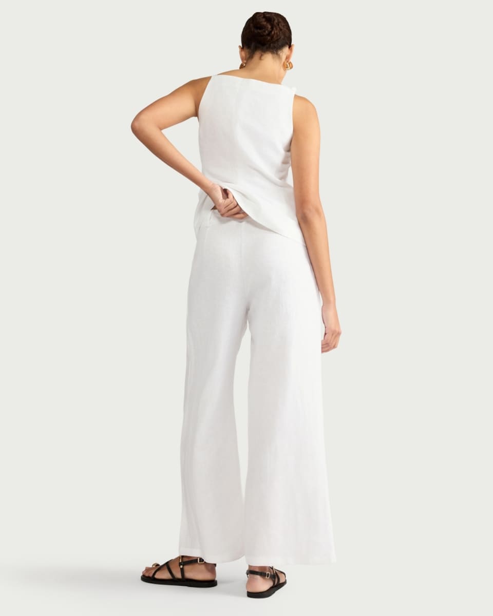 image 1 of F&F Pure Linen Super Wide Leg Trousers in White