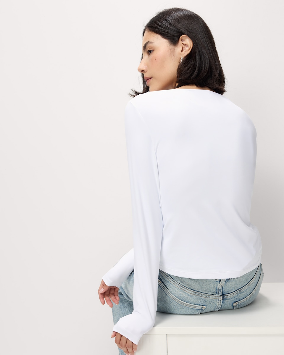image 1 of F&F Polyamide Slash Neck Top in White