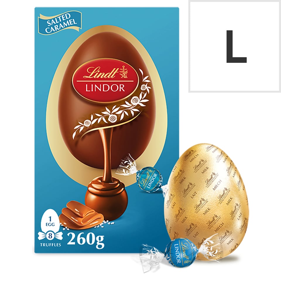 image 1 of Lindt Lindor Milk Chocolate Egg with Salted Caramel Truffles 260g 
