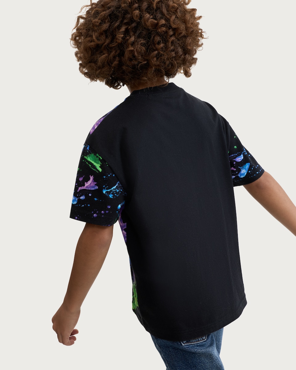 image 1 of F&F Boys Pure Cotton Game Over Football Print Oversized T-Shirt in Multi Black