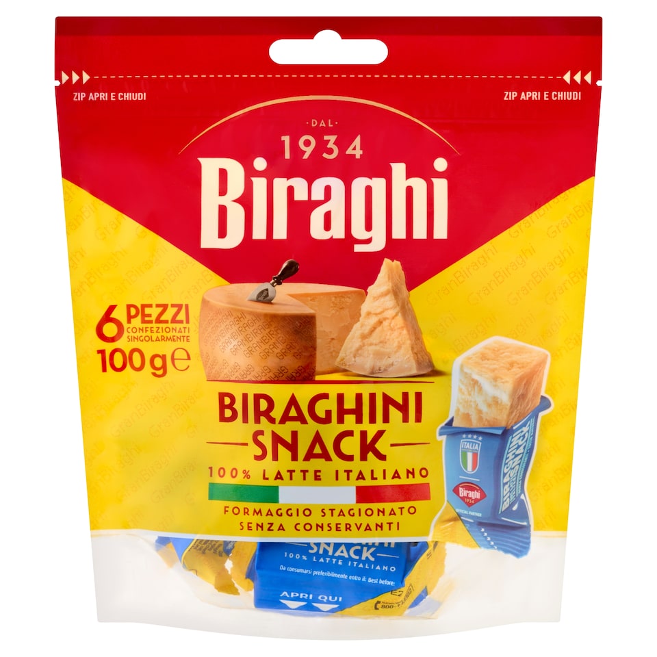 image 1 of Biraghi Biraghini Snack Hard, Semi-Fat Cheese 6 x 16,67 g (100 g)