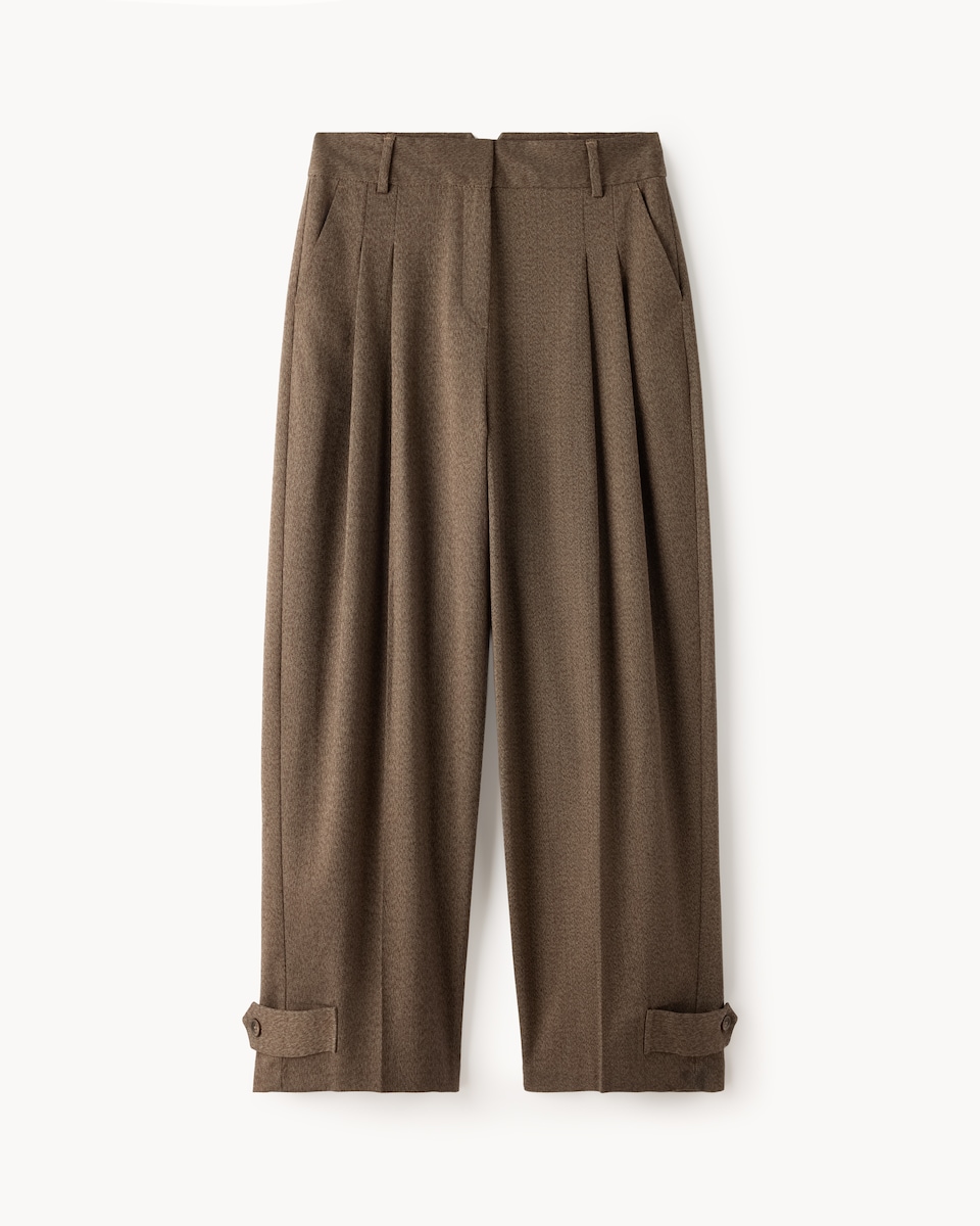 F&F Pleated Herringbone Wide Leg Trousers in Brown
