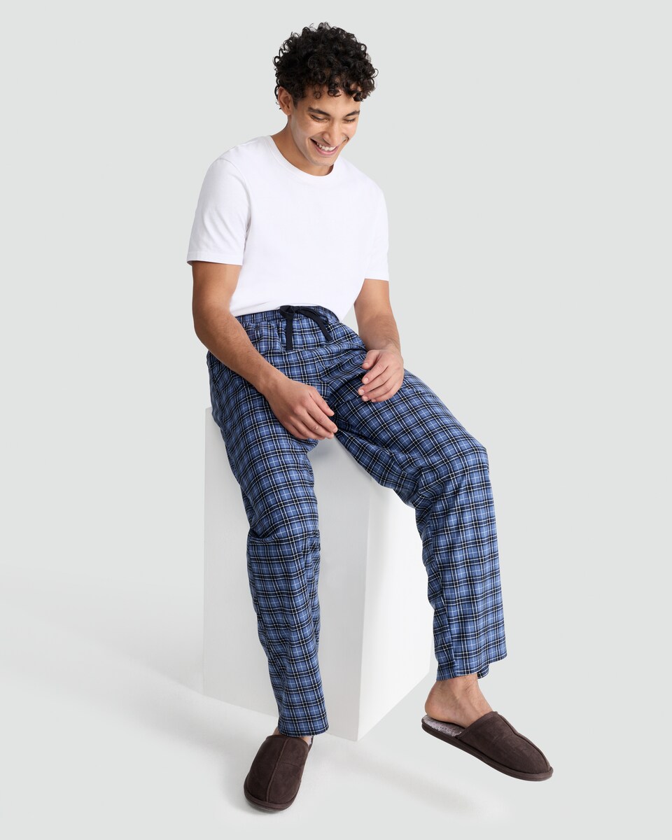 image 1 of F&F 2-Pack Fleece Stripe and Check Print Pyjama Bottoms in Navy