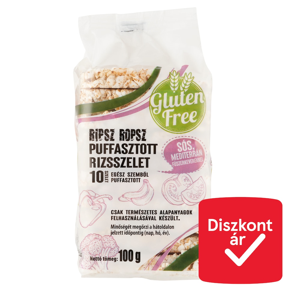 Ripsz Ropsz puffasztott rizsszelet sós, mediterrán fűszerkeverékkel 100 g  1. kép