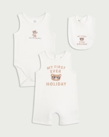 F&F Baby 3-Piece Pure Cotton Holiday Romper, Bodysuit and Bib Set in White