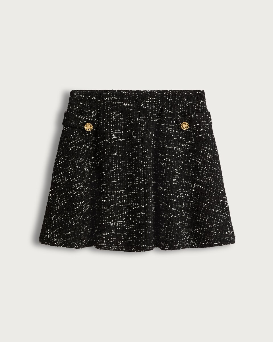 image 1 of F&F Boucle Gold Tone Button Mini Skirt with Cotton in Grey