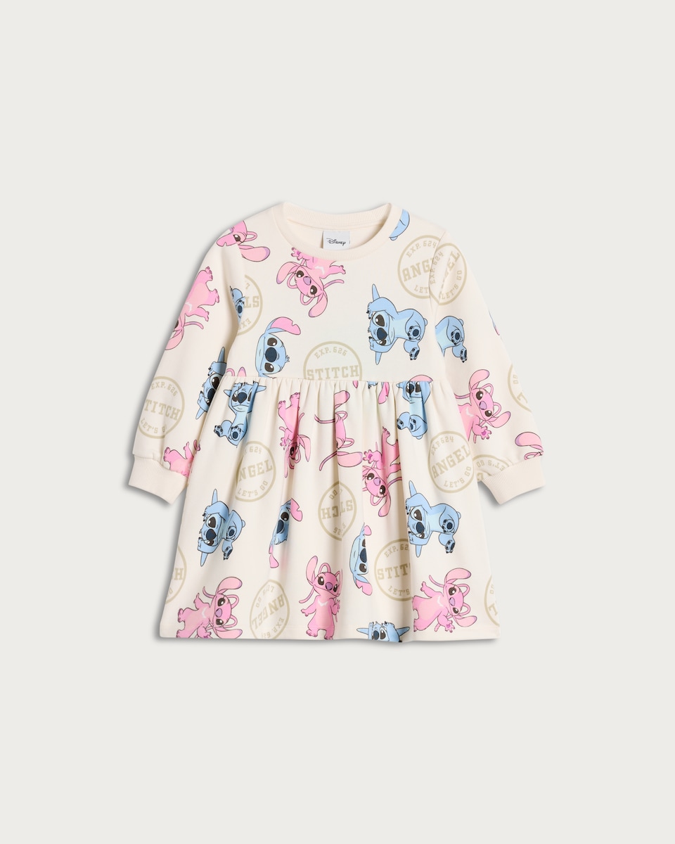 Disney Cotton Rich Stitch Print Sweat Dress in Cream