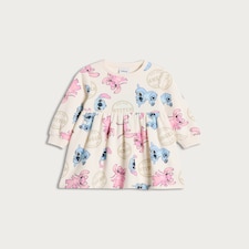 Disney Cotton Rich Stitch Print Sweat Dress in Cream