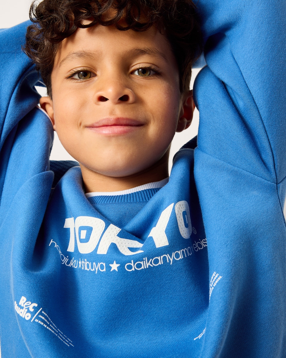 image 1 of F&F Boys Cotton Rich Tokyo Sweatshirt in Blue